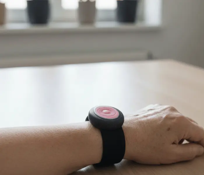 Bracelet à mettre pour la téléassistance des personnes âgées